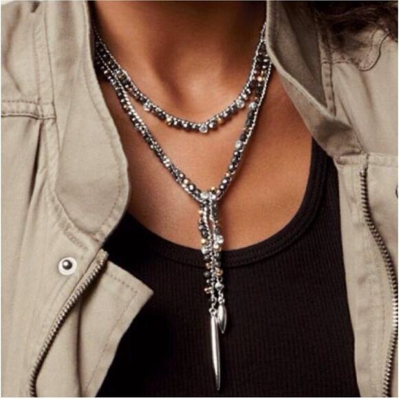 Stella & Dot Jewelry - Stella & Dot Mixed Metal “ZOE” Lariat Necklace Crystal Tri Color